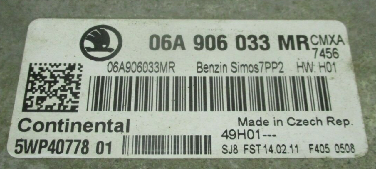 Siemens Engine ECU, 06A906033MR, 06A 906 033 MR, 5WP40778 01, SIMOS7PP2