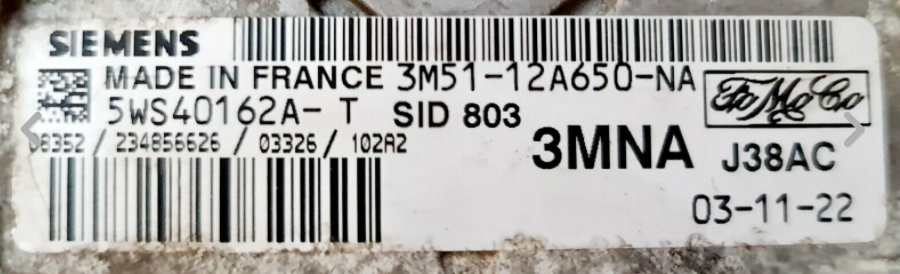 Siemens Engine ECU, 5WS40162A-T, 3M51-12A650-NA, 3MNA, SID803, J38AC