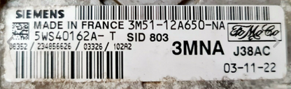 Siemens Engine ECU, 5WS40162A-T, 3M51-12A650-NA, 3MNA, SID803, J38AC