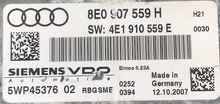 Siemens Engine ECU, AUDI , 8E0907559H, 8E0 907 559 H, 8E0907559H, 8E1 910 559 H, 5WP45376 02, SIMOS 6.23A