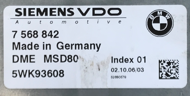 Siemens Engine ECU, BMW 335i, DME MSD80, 7568842, 7 568 842, 5WK93608, INDEX 01