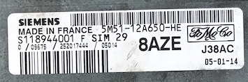 Siemens Engine ECU, Ford Focus 1.6 Zetek, S118944001F, S118944001 F, 5M5112A650HE, 5M51-12A650-HE, 8AZE, J38AC