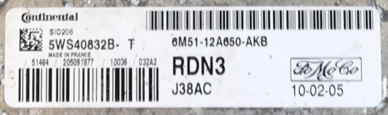 Siemens Engine ECU, Ford Focus TDCi, SID206, 5WS40832B-T, 5WS40823BT, 6M51-12A650-SKB, 6M5112A650AKB