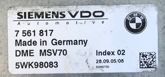 Siemens VDO Engine ECU, BMW, 7561817, 7 561 817, DME MSV70, 5WK98083, INDEX 02