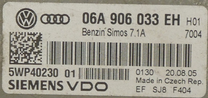 Simos 7.1A, Audi A3 1.6, 06A906033EH, 06A 906 033 EH, 5WP4023001, 5WP40230 01