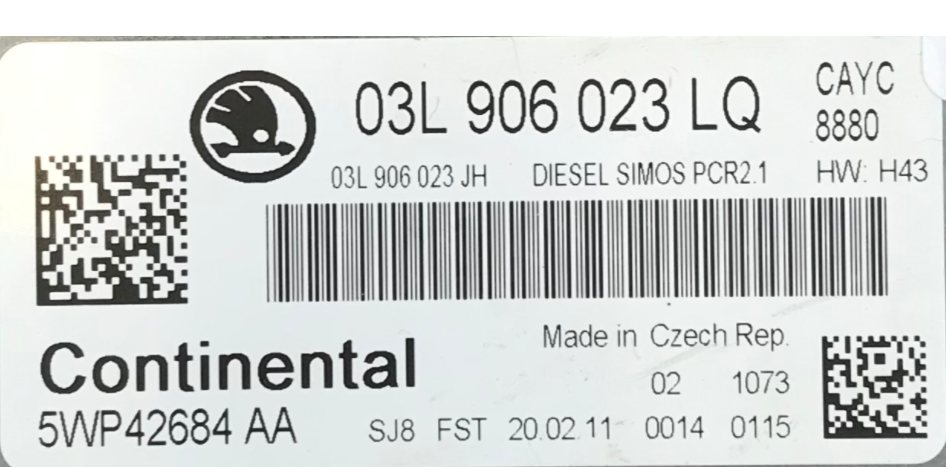 Skoda Fabia 1.6TDi, 03L906023LQ, 03L 906 023 LQ, 5WP42684AA, 5WP42684 AA, 03L906023JH, 03L 906 023 JH, DIESEL SIMOS PCR 2.1