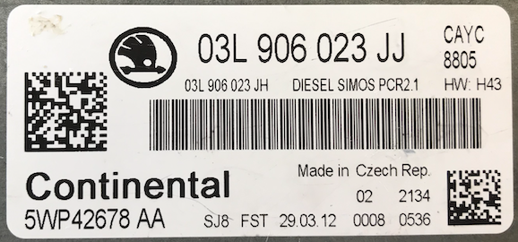 Skoda Superb, 03L906023JJ, 03L 906 023 JJ, 5WP42678 AA, DIESEL SIMOS PCR2.1