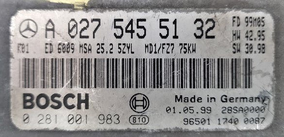 0281001983, 0 281 001 983, A0275455132, A 027 545 51 32