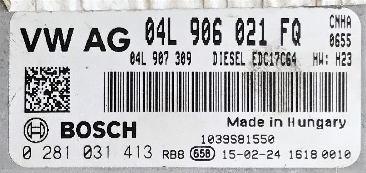Volkswagen AG, 0281031413, 0 281 031 413, 04L907309, 04L 907 309, 04L906021FQ, 04L 906 021 FQ, EDC17C64
