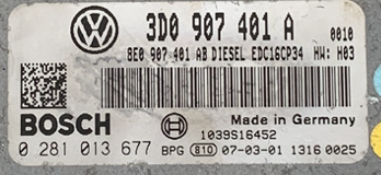 VW Phaeton 3.0 TDI, 0281013677, 0 281 013 677, 3D0907401A, 3D0 907 401 A, EDC16CP34