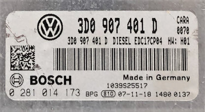 VW Phaeton 3.0 TDI, 0281014173, 0 281 014 173, 3D0907401D, 3D0 907 401 D, EDC17CP04