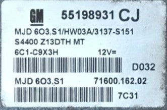 Vauxhall, Opel Engine ECU, 55198931, MJD603S1, MJD 603.S1, HW03A, 7160016202, 71600.162.02, CJ