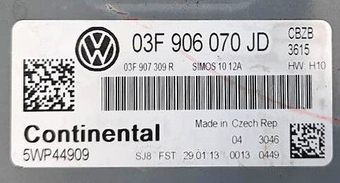 Plug & Play Continental Engine ECU, 03F906070JD, 03F 906 070 JD, 03F907309R, 03F 907 309 R, 5WP44909, SIMOS 10.12A