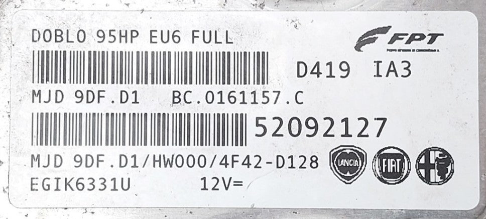 Plug & Play FPT Engine ECU, Fiat, MJD9DF.D1, BC0161157C, BC.0161157.C, 52092127, HW000