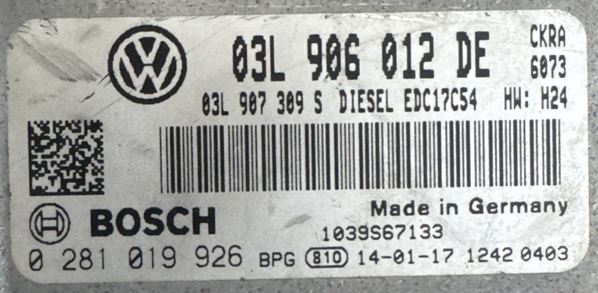 Bosch EDC17C54 ECU 03L906012DE 0281019926 label