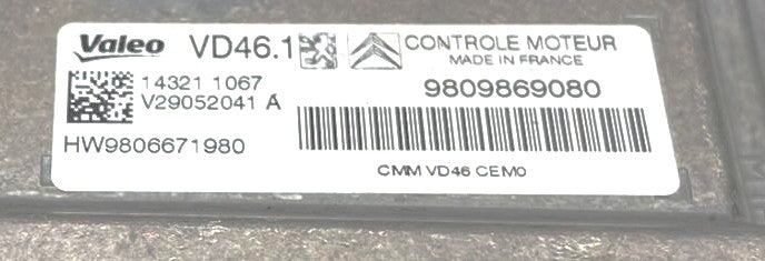 Plug & Play Valeo Engine ECU, Peugeot 308, VD46.1, V29052041A, V29052041 A, 9809869080, HW9806671980, HW 9806671980
