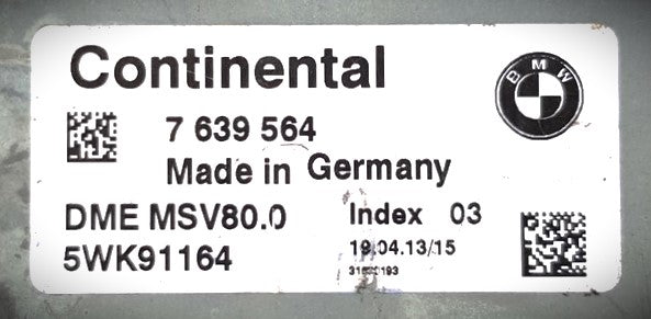 Plug & Play Continental Engine ECU, BMW, 7639564, 7 639 564, 5WK91164, DMEMSV800, DME MSV80.0, Index 03